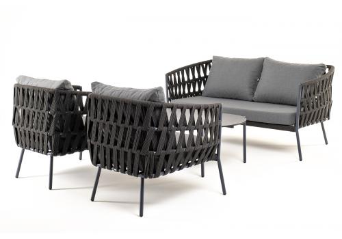  "Диего" лаунж-зона 4-местная плетеная из роупа (веревки), каркас алюминиевый темно-серый, роуп темно-серый, фото 17 