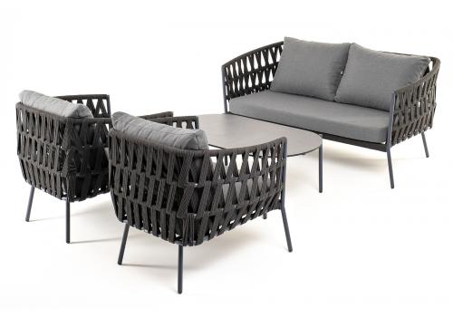  "Диего" лаунж-зона 4-местная плетеная из роупа (веревки), каркас алюминиевый темно-серый, роуп темно-серый, фото 18 