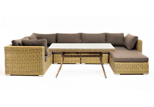  "Лунго" обеденная группа угловая из искусственного ротанга, цвет соломенный, фото 1 