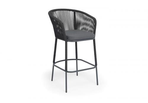  "Марсель" стул барный плетеный из роупа, каркас из стали темно-серый (RAL7024) муар, роуп темно-серый круглый, ткань темно-серая 027 NEW, фото 2 