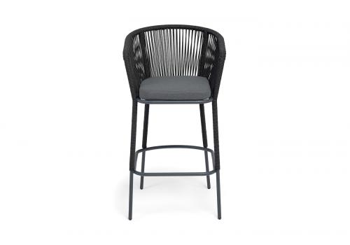  "Марсель" стул барный плетеный из роупа, каркас из стали темно-серый (RAL7024) муар, роуп темно-серый круглый, ткань темно-серая 027 NEW, фото 3 