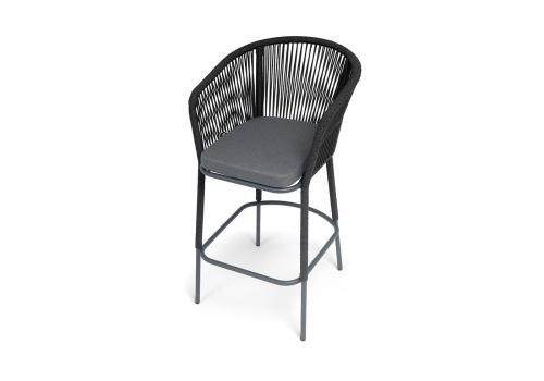  "Марсель" стул барный плетеный из роупа, каркас из стали темно-серый (RAL7024) муар, роуп темно-серый круглый, ткань темно-серая 027 NEW, фото 4 