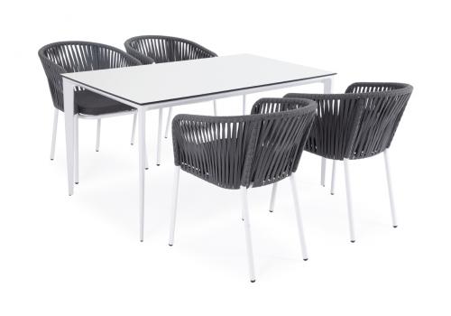  "Малага" обеденная группа на 4 персоны со стульями "Бордо", каркас белый, роуп серый, фото 1 