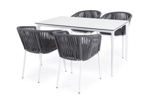  "Малага" обеденная группа на 4 персоны со стульями "Бордо", каркас белый, роуп серый, фото 2 