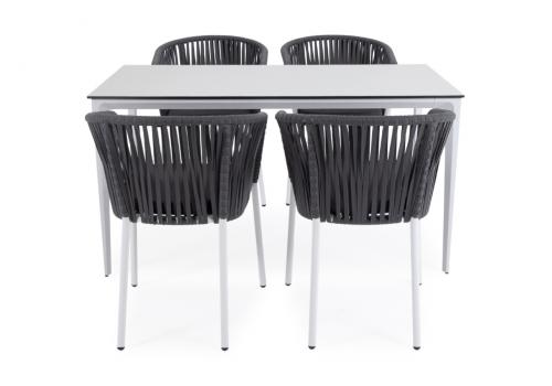  "Малага" обеденная группа на 4 персоны со стульями "Бордо", каркас белый, роуп серый, фото 3 