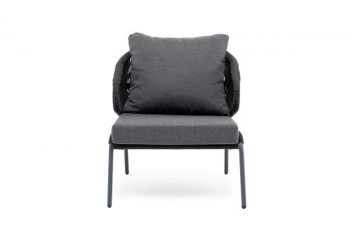  "Милан" кресло плетеное из роупа, каркас алюминий темно-серый (RAL7024) муар, роуп темно-серый круглый, ткань темно-серая 027, фото 3 