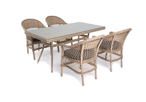  "Амароне" обеденная группа из искусственного ротанга на 4 персоны, цвет соломенный, фото 1 