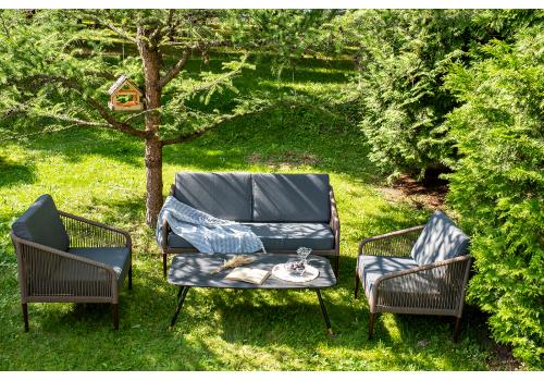  "Канны" лаунж-зона 4-местная из роупа со столом "Верона" (серый гранит), каркас алюминиевый коричневый, роуп коричневый, фото 1 