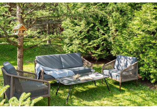  "Канны" лаунж-зона 4-местная из роупа со столом "Верона" (серый гранит), каркас алюминиевый коричневый, роуп коричневый, фото 3 