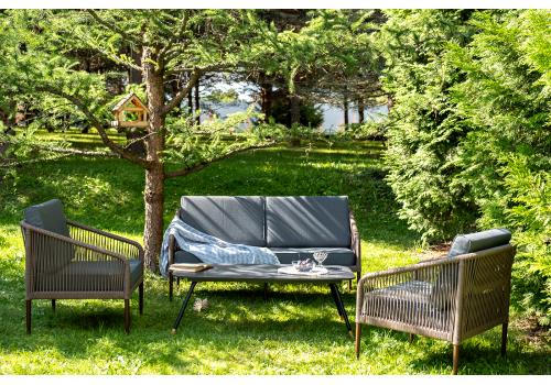  "Канны" лаунж-зона 4-местная из роупа со столом "Верона" (серый гранит), каркас алюминиевый коричневый, роуп коричневый, фото 4 