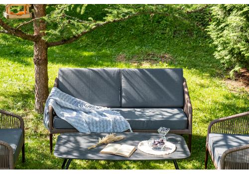  "Канны" лаунж-зона 4-местная из роупа со столом "Верона" (серый гранит), каркас алюминиевый коричневый, роуп коричневый, фото 7 