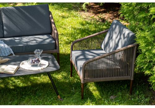  "Канны" лаунж-зона 4-местная из роупа со столом "Верона" (серый гранит), каркас алюминиевый коричневый, роуп коричневый, фото 8 