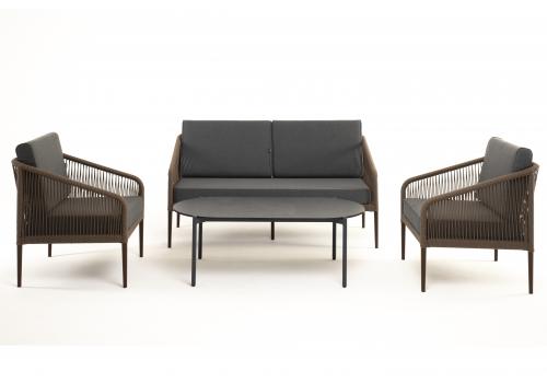  "Канны" лаунж-зона 4-местная из роупа со столом "Верона" (серый гранит), каркас алюминиевый коричневый, роуп коричневый, фото 17 