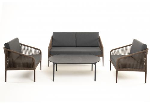  "Канны" лаунж-зона 4-местная из роупа со столом "Верона" (серый гранит), каркас алюминиевый коричневый, роуп коричневый, фото 18 