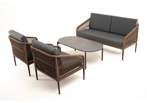  "Канны" лаунж-зона 4-местная из роупа со столом "Верона" (серый гранит), каркас алюминиевый коричневый, роуп коричневый, фото 20 