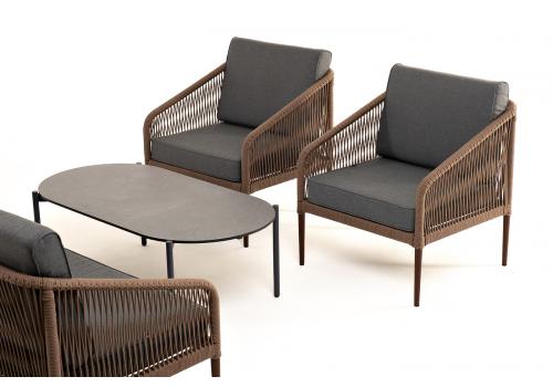  "Канны" лаунж-зона 4-местная из роупа со столом "Верона" (серый гранит), каркас алюминиевый коричневый, роуп коричневый, фото 22 