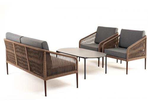  "Канны" лаунж-зона 4-местная из роупа со столом "Верона" (серый гранит), каркас алюминиевый коричневый, роуп коричневый, фото 23 