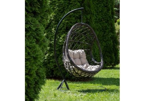  "Венеция" подвесное кресло-кокон из искусственного ротанга, цвет бронзовый с бежевой подушкой, фото 1 