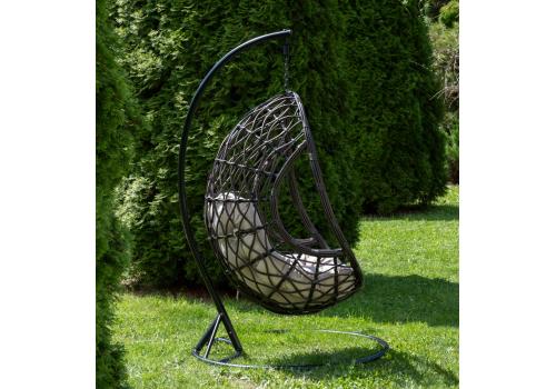  "Венеция" подвесное кресло-кокон из искусственного ротанга, цвет бронзовый с бежевой подушкой, фото 2 