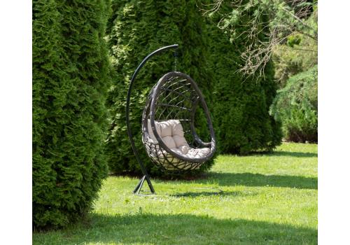  "Венеция" подвесное кресло-кокон из искусственного ротанга, цвет бронзовый с бежевой подушкой, фото 3 