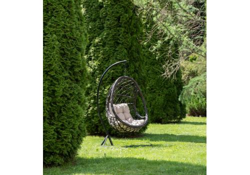  "Венеция" подвесное кресло-кокон из искусственного ротанга, цвет бронзовый с бежевой подушкой, фото 4 