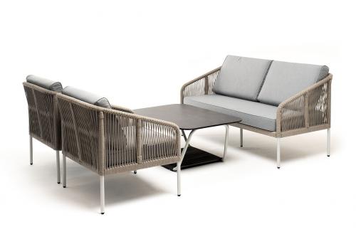  "Канны" лаунж-зона 4-местная из роупа со столом "Глория" (серый гранит), каркас алюминиевый светло-серый, роуп серый меланж, фото 1 
