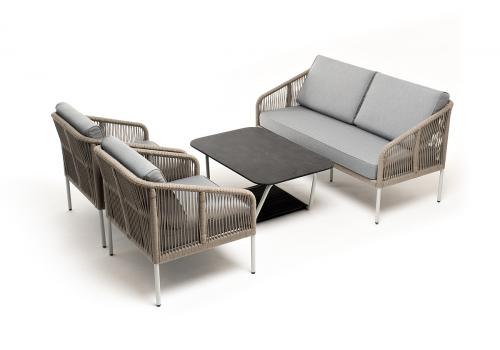  "Канны" лаунж-зона 4-местная из роупа со столом "Глория" (серый гранит), каркас алюминиевый светло-серый, роуп серый меланж, фото 2 