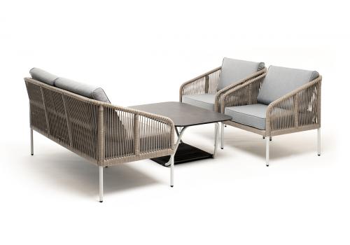  "Канны" лаунж-зона 4-местная из роупа со столом "Глория" (серый гранит), каркас алюминиевый светло-серый, роуп серый меланж, фото 3 