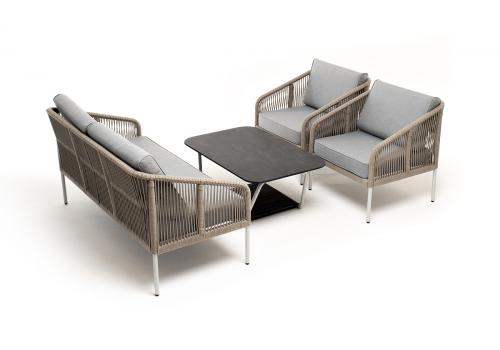  "Канны" лаунж-зона 4-местная из роупа со столом "Глория" (серый гранит), каркас алюминиевый светло-серый, роуп серый меланж, фото 4 