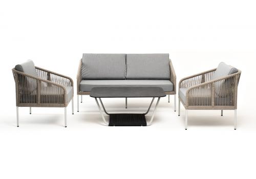  "Канны" лаунж-зона 4-местная из роупа со столом "Глория" (серый гранит), каркас алюминиевый светло-серый, роуп серый меланж, фото 5 