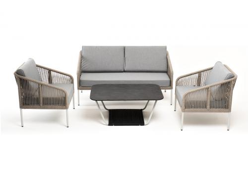  "Канны" лаунж-зона 4-местная из роупа со столом "Глория" (серый гранит), каркас алюминиевый светло-серый, роуп серый меланж, фото 6 