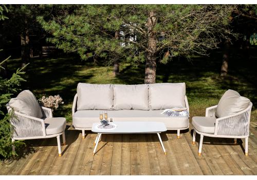  "Верона" лаунж-зона 5-местная плетеная из роупа (веревки), каркас алюминиевый белый, роуп бежевый, фото 1 