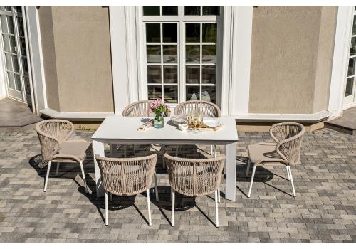  "Венето" обеденная группа на 6 персон со стульями "Милан", каркас белый, роуп бежевый, фото 2 