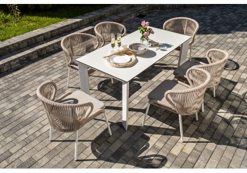 "Венето" обеденная группа на 6 персон со стульями "Милан", каркас белый, роуп бежевый, фото 3 