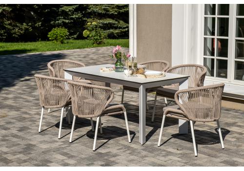  "Венето" обеденная группа на 6 персон со стульями "Милан", каркас белый, роуп бежевый, фото 4 