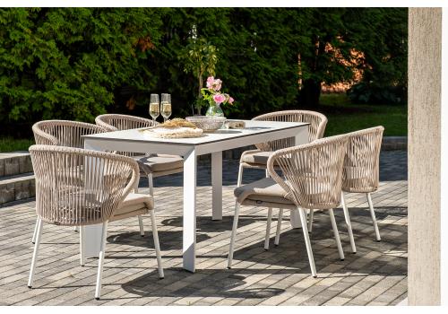  "Венето" обеденная группа на 6 персон со стульями "Милан", каркас белый, роуп бежевый, фото 5 