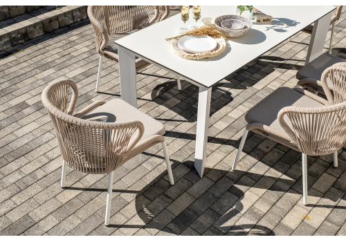  "Венето" обеденная группа на 6 персон со стульями "Милан", каркас белый, роуп бежевый, фото 8 