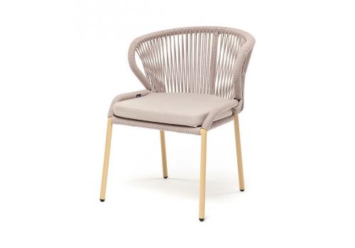  "Милан" стул плетеный из роупа, каркас алюминий (RAL1001), роуп бежевый круглый, ткань бежевая, фото 1 