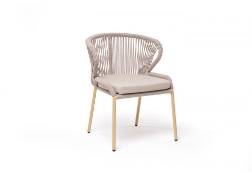  "Милан" стул плетеный из роупа, каркас алюминий (RAL1001), роуп бежевый круглый, ткань бежевая, фото 3 