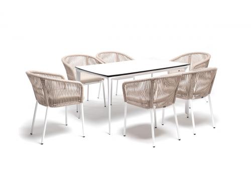  "Малага" обеденная группа на 6 персон со стульями "Марсель", каркас белый, роуп бежевый, фото 1 