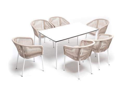  "Малага" обеденная группа на 6 персон со стульями "Марсель", каркас белый, роуп бежевый, фото 2 