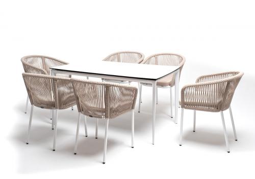  "Малага" обеденная группа на 6 персон со стульями "Марсель", каркас белый, роуп бежевый, фото 4 