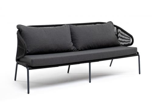  "Милан" диван 3-местный плетеный из роупа, каркас алюминий темно-серый (RAL7024) муар, роуп темно-серый круглый, ткань темно-серая 027, фото 2 