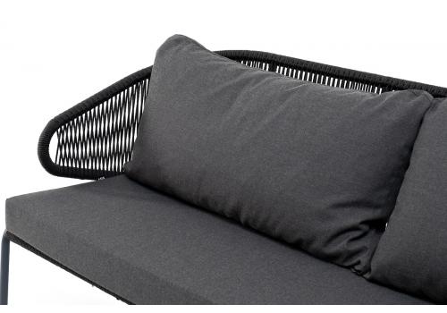  "Милан" диван 3-местный плетеный из роупа, каркас алюминий темно-серый (RAL7024) муар, роуп темно-серый круглый, ткань темно-серая 027, фото 4 