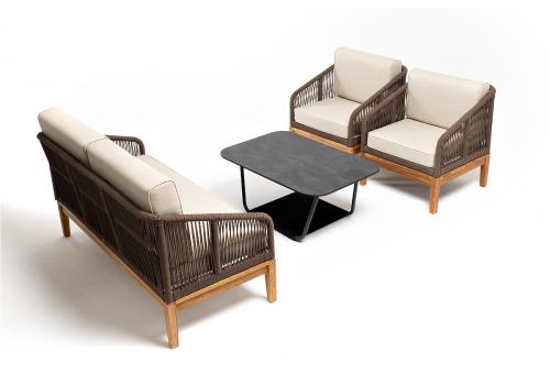  "Канны" лаунж-зона 4-местная из роупа со столом "Гранада" (серый гранит), основание дуб, роуп коричневый, ткань бежевая, фото 2 