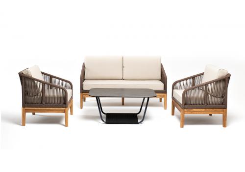  "Канны" лаунж-зона 4-местная из роупа со столом "Гранада" (серый гранит), основание дуб, роуп коричневый, ткань бежевая, фото 3 