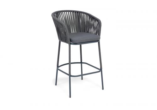  "Бордо" стул барный плетеный из роупа, каркас из стали темно-серый (RAL7024) муар, роуп серый 15мм, ткань темно-серая 027 NEW, фото 2 