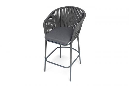  "Бордо" стул барный плетеный из роупа, каркас из стали темно-серый (RAL7024) муар, роуп серый 15мм, ткань темно-серая 027 NEW, фото 4 