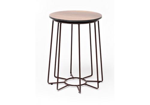  "Эквадор" журнальный стол из HPL круглый Ø40 H55, каркас из алюминия коричневый (RAL 8016) муар, цвет столешницы "дуб", фото 1 