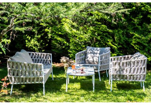  "Диего" лаунж-зона 4-местная плетеная из роупа (веревки), каркас алюминиевый белый, роуп бежевый, фото 3 